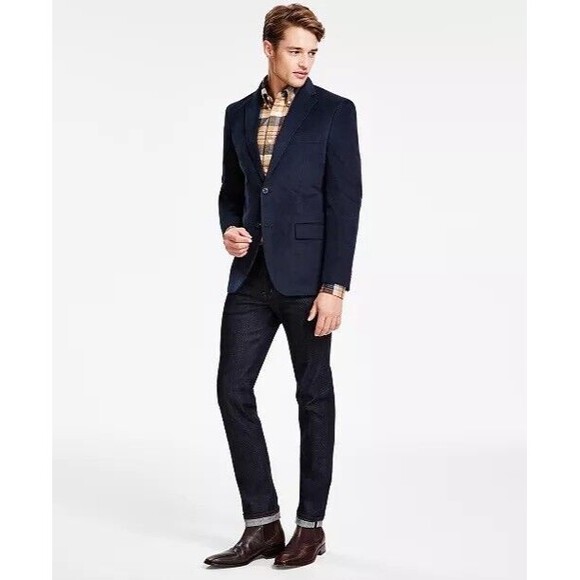 Tommy Hilfiger Mens TH Flex Modern Fit Blue Corduroy SportCoat Blazer Jacket 42S - Picture 2 of 10